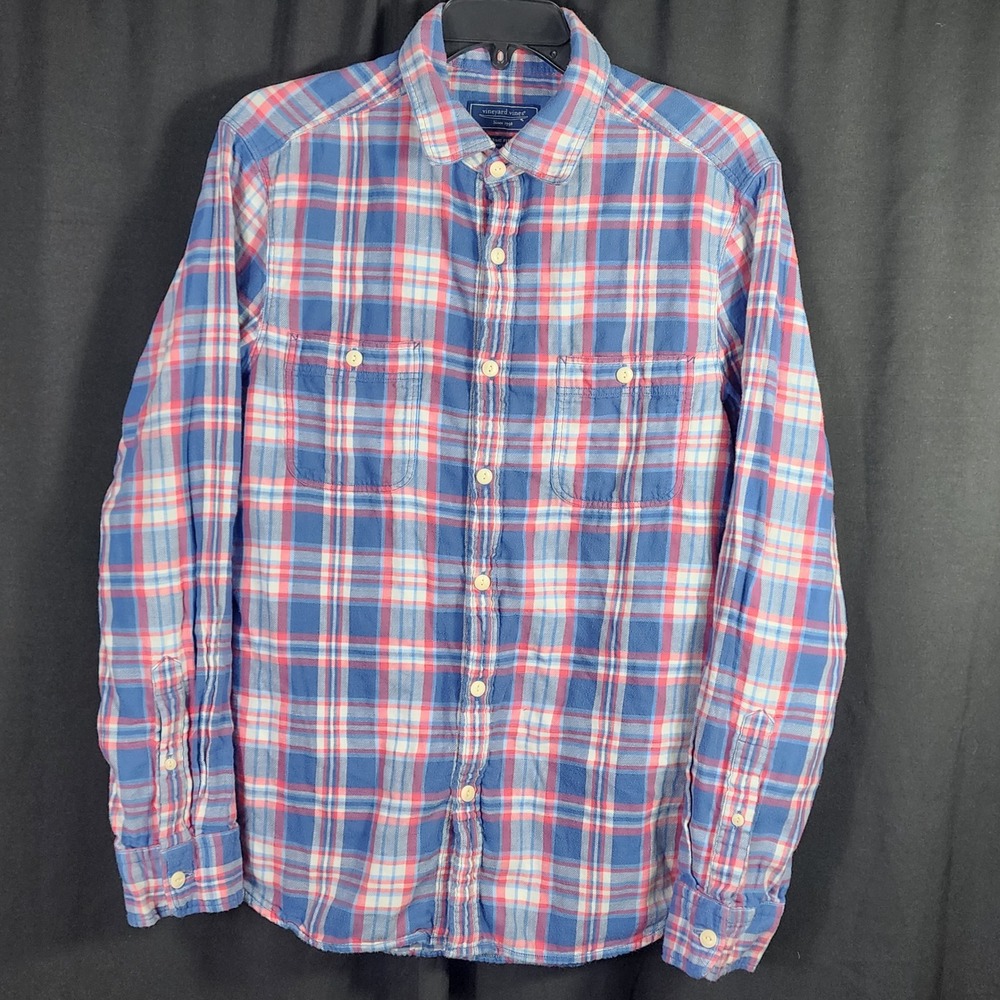 Vineyard Vines Mens M Classic Fit‎ Plaid Button Down Shirt Blue Red White Cotton